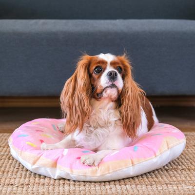 Show full view: HappyCare Textiles 3D Realistic Donut Print Bolster Dog Bed, Pink Party Sprinkle, 25-in slide 1 of 7