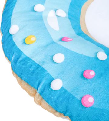 Show full view: HappyCare Textiles 3D Realistic Donut Print Bolster Dog Bed, Sky Blue Dots Sprinkle, 35-in slide 6 of 7