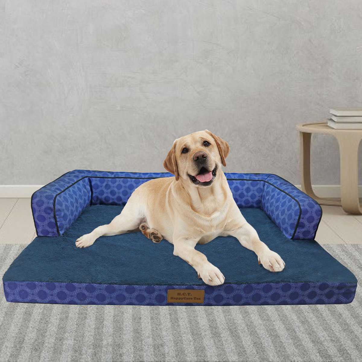 HappyCare Textiles Advanced LaTextiles Foam Dog Sofa Bed, Blue, Large