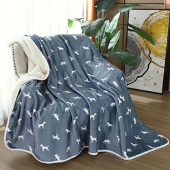 HappyCare Textiles advanced Pets Print cozy Waterproof Cat & Dog blanket, White & Grey