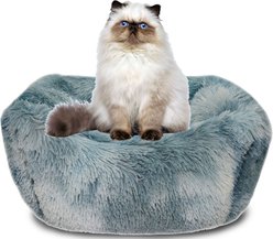 HappyCare Textiles Calming Anxiety Bolster Dog Bed, Blue/White, Medium
