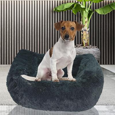Show full view: HappyCare Textiles Calming Anxiety Bolster Dog Bed, Dark Forst, Small slide 4 of 8