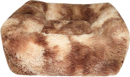 Show full view: HappyCare Textiles Calming Anxiety Bolster Dog Bed, Frost Brown, Medium slide 3 of 8