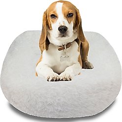 HappyCare Textiles Calming Anxiety Bolster Dog Bed, Off White, Small