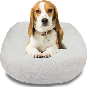 HappyCare Textiles Calming Anxiety Bolster Dog Bed, Off White, Small
