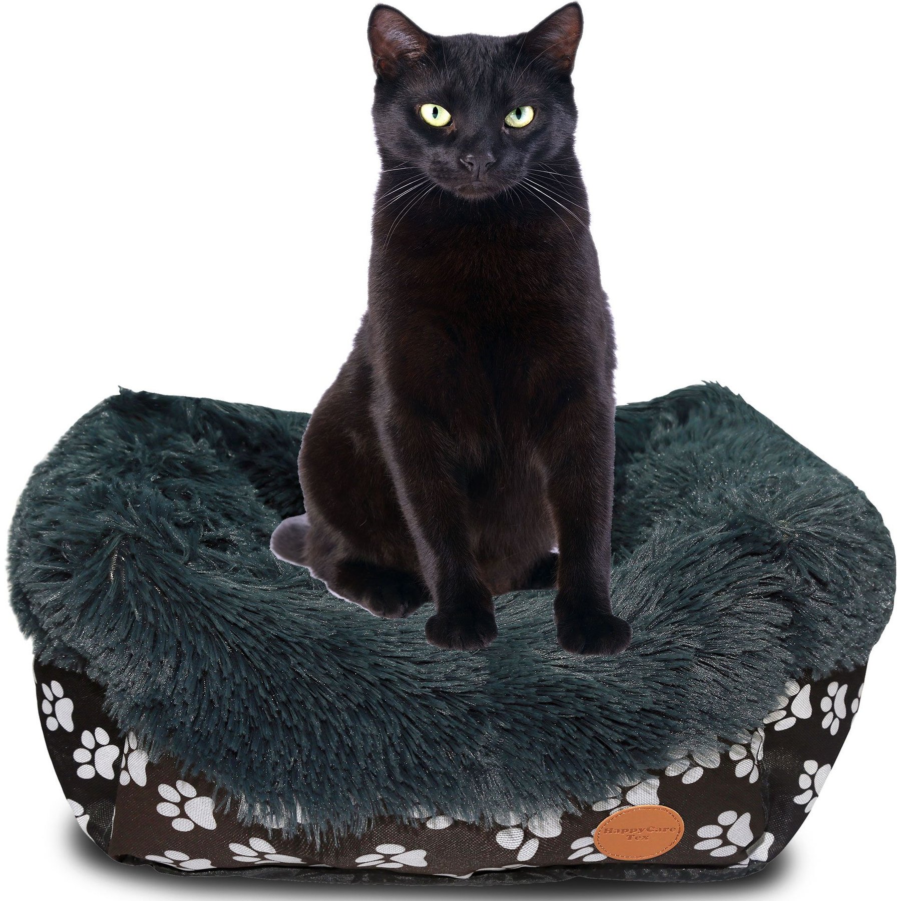 HappyCare Textiles Calming Durable Bolster Dog Bed, Printed Oxford Black, Small