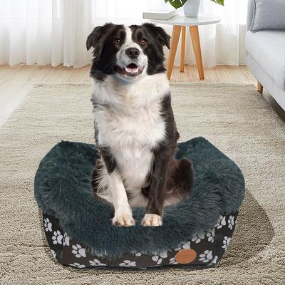 Show full view: HappyCare Textiles Calming Durable Bolster Dog Bed, Printed Oxford Black, Small slide 4 of 7