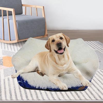 Show full view: HappyCare Textiles Calming Durable Bolster Dog Bed, Printed Oxford Blue, Large slide 4 of 7