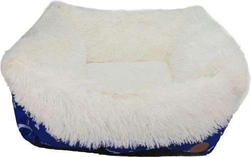 Show full view: HappyCare Textiles Calming Durable Bolster Dog Bed, Printed Oxford Blue, Large slide 7 of 7