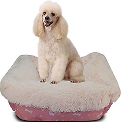 HappyCare Textiles Calming Durable Bolster Dog Bed, Printed Oxford Pink, Large