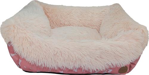 Show full view: HappyCare Textiles Calming Durable Bolster Dog Bed, Printed Oxford Pink, Large slide 3 of 7