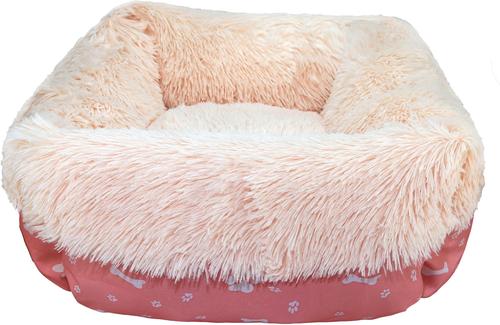 Show full view: HappyCare Textiles Calming Durable Bolster Dog Bed, Printed Oxford Pink, Large slide 7 of 7