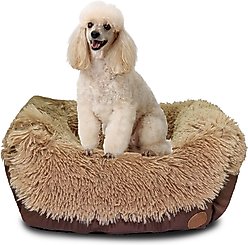 HappyCare Textiles Calming Durable Bolster Dog Bed, Solid Oxford Brown, Large