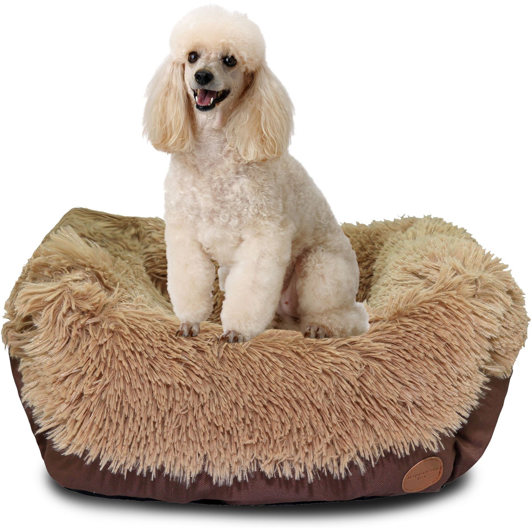HappyCare Textiles Calming Durable Bolster Dog Bed, Solid Oxford Brown, Large