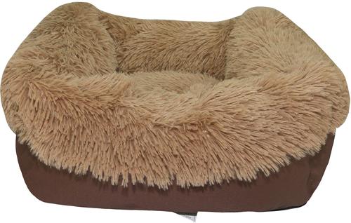 Show full view: HappyCare Textiles Calming Durable Bolster Dog Bed, Solid Oxford Brown, Large slide 4 of 8