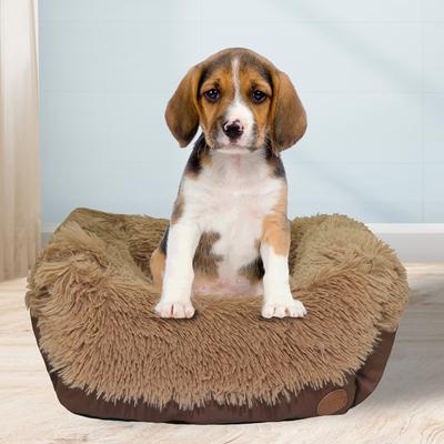 Show full view: HappyCare Textiles Calming Durable Bolster Dog Bed, Solid Oxford Brown, Large slide 5 of 8