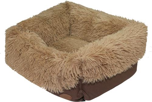 Show full view: HappyCare Textiles Calming Durable Bolster Dog Bed, Solid Oxford Brown, Large slide 7 of 8
