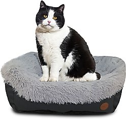 HappyCare Textiles Calming Durable Bolster Dog Bed, Solid Oxford Dark Grey, Medium