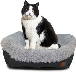 HappyCare Textiles Calming Durable Bolster Dog Bed, Solid Oxford Dark Grey, Small