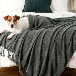 HappyCare Textiles Chenille Machine Washable Dog Blanket with Fringe Tassels, 50 x 60-in, Grey slide 2 of 5