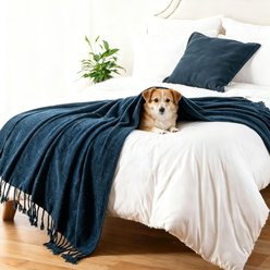 HappyCare Textiles Chenille Machine Washable Dog Blanket with Fringe Tassels, 50 x 60-in, Navy slide 1 of 5
