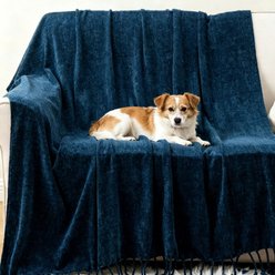 HappyCare Textiles Chenille Machine Washable Dog Blanket with Fringe Tassels, 50 x 60-in, Navy slide 2 of 5