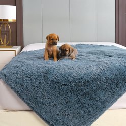 HappyCare Textiles Duplex Warm Comfort Faux Fur Sherpa Waterproof Dog & Cat Blanket, Blue, Medium