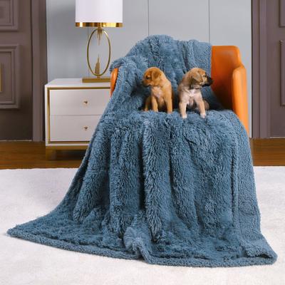 Show full view: HappyCare Textiles Duplex Warm Comfort Faux Fur Sherpa Waterproof Dog & Cat Blanket, Blue, Medium slide 4 of 10