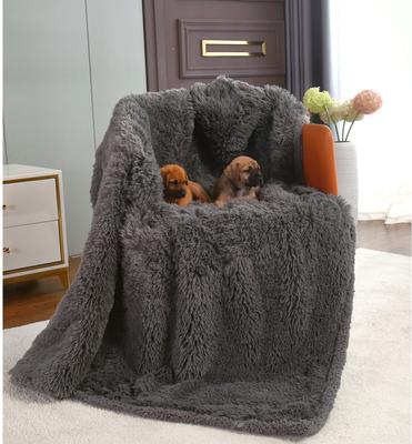 Show full view: HappyCare Textiles Duplex Warm Comfort Faux Fur Sherpa Waterproof Dog & Cat Blanket, Dark Grey, Medium slide 3 of 9