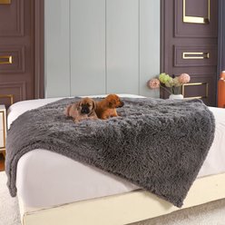 HappyCare Textiles Duplex Warm Comfort Faux Fur Sherpa Waterproof Dog & Cat Blanket, Dark Grey, Small