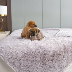 HappyCare Textiles Duplex Warm Comfort Faux Fur Sherpa Waterproof Dog & Cat Blanket, Light Grey, Medium