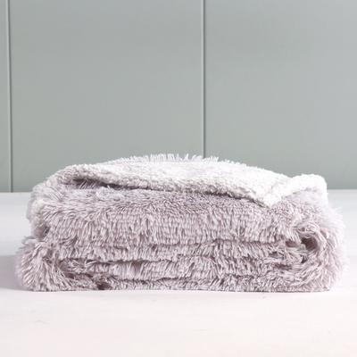 Show full view: HappyCare Textiles Duplex Warm Comfort Faux Fur Sherpa Waterproof Dog & Cat Blanket, Light Grey, Small slide 8 of 10