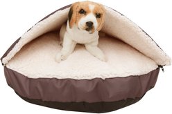 HappyCare Textiles Durable Oxford to Sherpa Pet Cave Covered Cat & Dog Bed with Removable Cover, Coffee