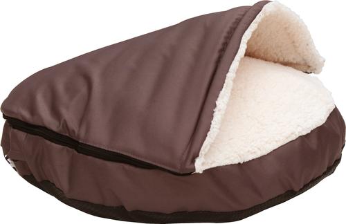 Show full view: HappyCare Textiles Durable Oxford to Sherpa Pet Cave Covered Cat & Dog Bed with Removable Cover, Coffee slide 3 of 8