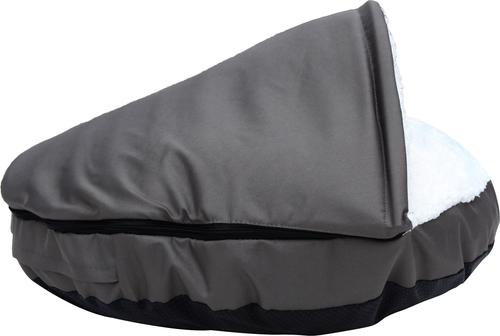 Show full view: HappyCare Textiles Durable Oxford to Sherpa Pet Cave Covered Cat & Dog Bed with Removable Cover, Gray slide 3 of 7