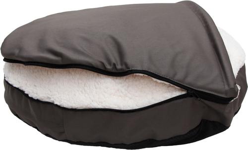 Show full view: HappyCare Textiles Durable Oxford to Sherpa Pet Cave Covered Cat & Dog Bed with Removable Cover, Gray slide 4 of 7