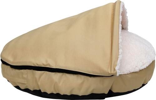 Show full view: HappyCare Textiles Durable Oxford to Sherpa Pet Cave Covered Cat & Dog Bed with Removable Cover, Khaki slide 2 of 7