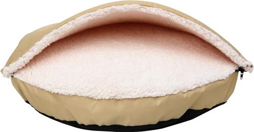 Show full view: HappyCare Textiles Durable Oxford to Sherpa Pet Cave Covered Cat & Dog Bed with Removable Cover, Khaki slide 5 of 7