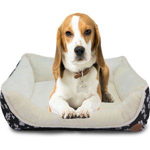 HappyCare Textiles Durable Printed Oxford Plush Bolster Cat & Dog Bed, Black, Large