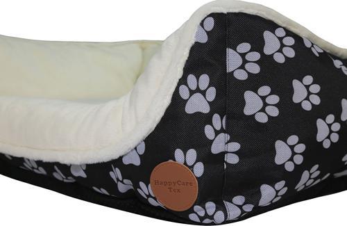 Show full view: HappyCare Textiles Durable Printed Oxford Plush Bolster Cat & Dog Bed, Black, Medium slide 10 of 10
