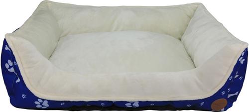 Show full view: HappyCare Textiles Durable Printed Oxford Plush Bolster Cat & Dog Bed, Blue, Large slide 3 of 9