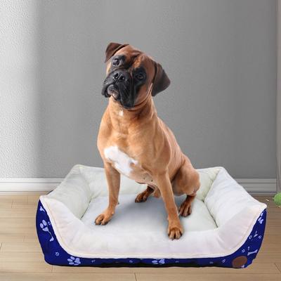 Show full view: HappyCare Textiles Durable Printed Oxford Plush Bolster Cat & Dog Bed, Blue, Large slide 4 of 9