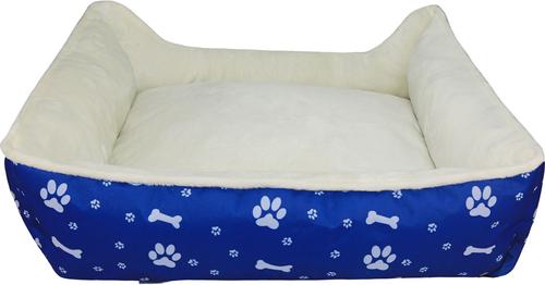 Show full view: HappyCare Textiles Durable Printed Oxford Plush Bolster Cat & Dog Bed, Blue, Large slide 5 of 9