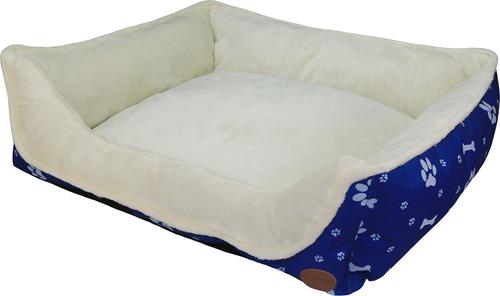 Show full view: HappyCare Textiles Durable Printed Oxford Plush Bolster Cat & Dog Bed, Blue, Large slide 6 of 9