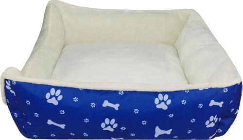 Show full view: HappyCare Textiles Durable Printed Oxford Plush Bolster Cat & Dog Bed, Blue, Large slide 7 of 9
