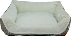 HappyCare Textiles Durable Printed Oxford Plush Bolster Cat & Dog Bed, Grey, Large