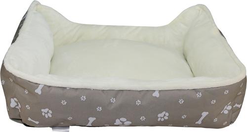 Show full view: HappyCare Textiles Durable Printed Oxford Plush Bolster Cat & Dog Bed, Grey, Large slide 4 of 9