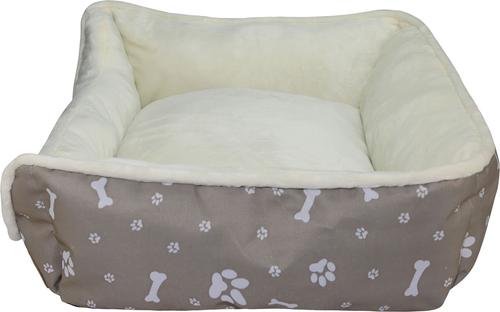 Show full view: HappyCare Textiles Durable Printed Oxford Plush Bolster Cat & Dog Bed, Grey, Large slide 7 of 9