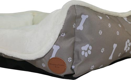 Show full view: HappyCare Textiles Durable Printed Oxford Plush Bolster Cat & Dog Bed, Grey, Large slide 8 of 9