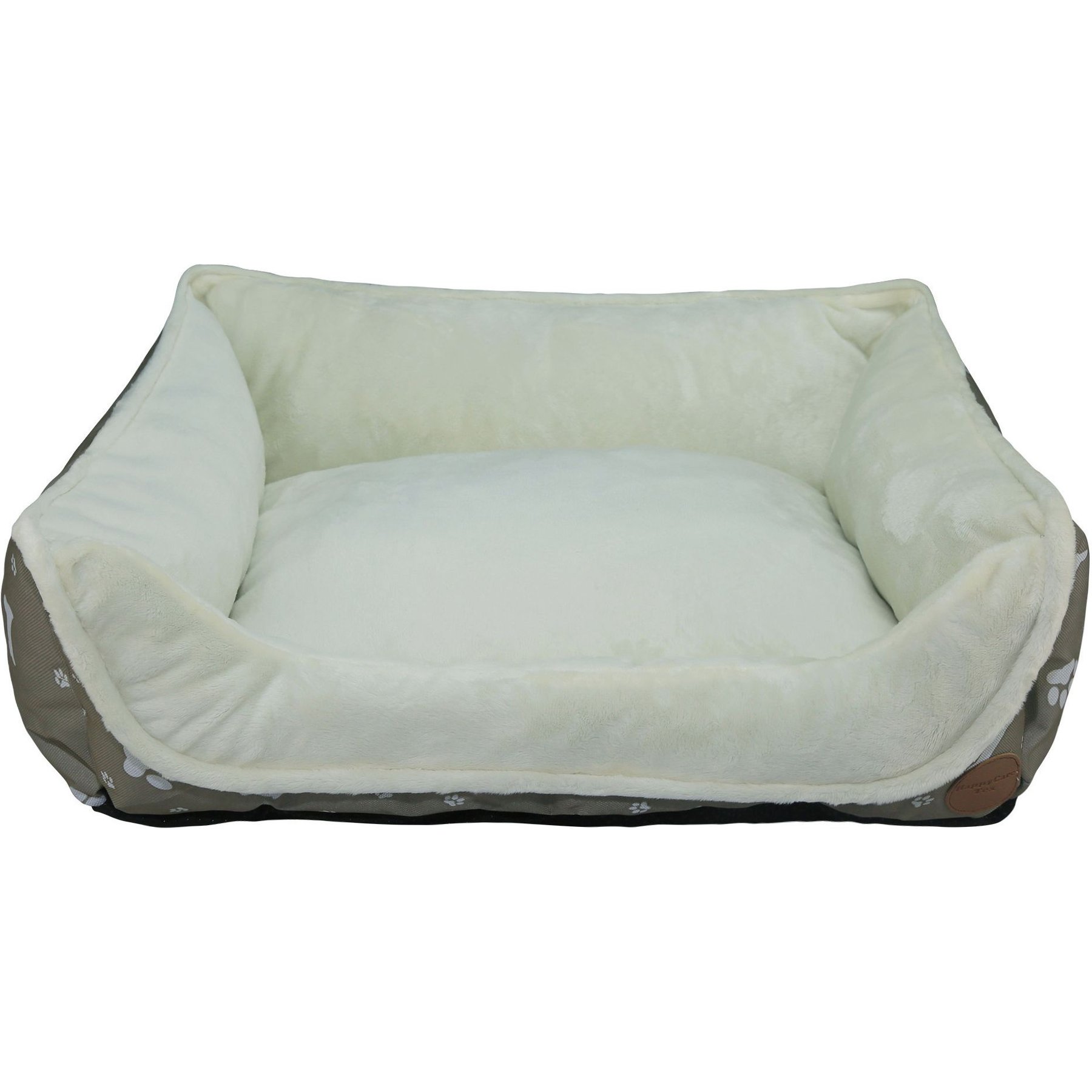 HappyCare Textiles Durable Printed Oxford Plush Bolster Cat & Dog Bed, Grey, Medium